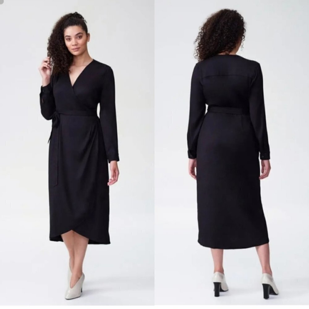 Universal Standard Rivers Wrap Dress Black Long Sleeve size 3XS US‎ 2/4 Small